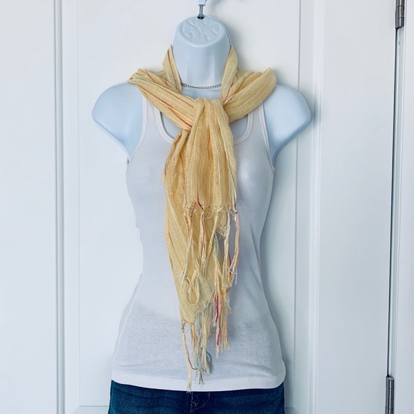 Yellow summer scarf with tassels EUC - Picture 2 of 4